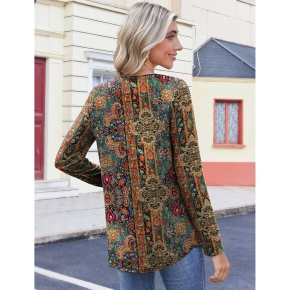 Women's Long Sleeve V Neck Blouse Polyester Spandex Casual Work Tops - Picture 5 of 5